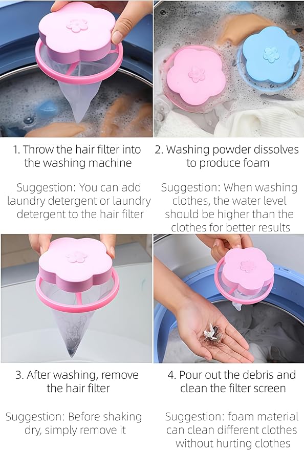 4 Pieces Pet Hair Remover Washing Machine Lint Mesh Bag, Reusable Hair Filter Upgraded Mesh Removal, Floating Lint Catcher for Laundry/Cat and Dog Owners
