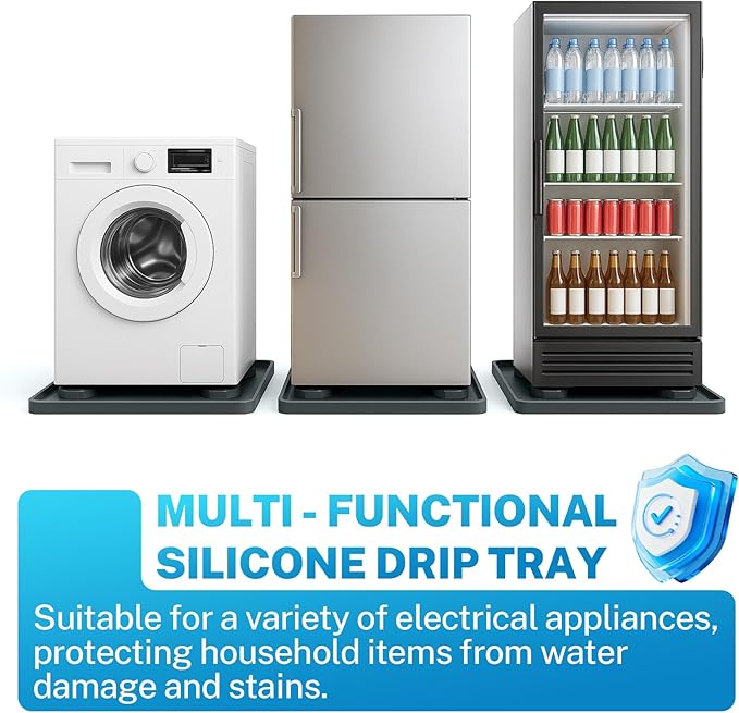 27" X 27" Washer Tray for Floor Protection, Washing Machine Drain Pan Silicone Mat with 4Pcs Anti Vibration Pads for Dryer, Washer, Refrigerator