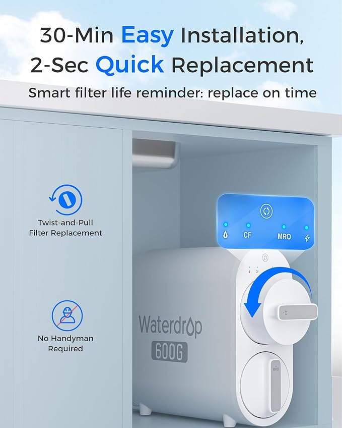 Waterdrop WD-G2CF Filter, Replacement for WD-G2-W, WD-G2-B, WD-G2P600-W Reverse Osmosis System,12-month Lifetime, 2-Pack