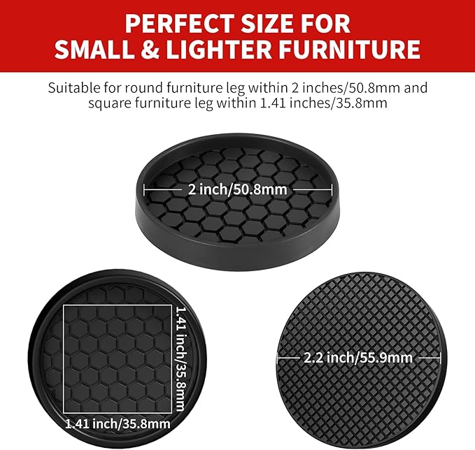 Ezprotekt Non Slip Furniture Pads, 12 Pcs 2" Anti Skid Rubber Furniture Caster Cups, Anti-Slip Furniture Coasters for Hardwood Floors, Anti Slide Floor Protectors for Bed Couch Stoppers (Black)