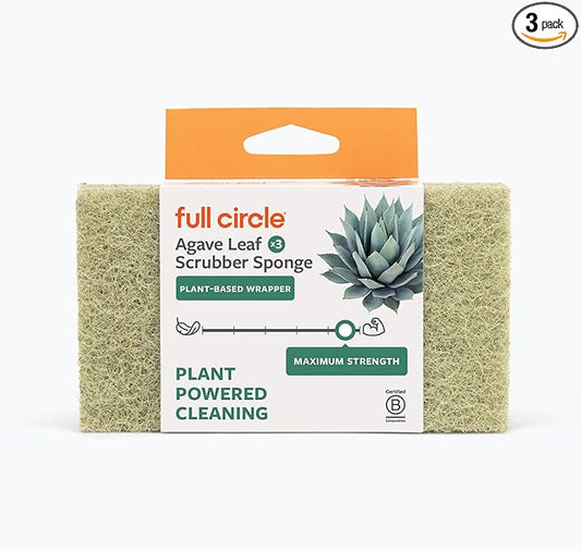 Full Circle Agave Leaf Scour Pads – Pack of 3 – Maximum Strength, Non-Scratch Dish Scrubber Made with Plant-Based & Recycled Materials, Safe for Nonstick