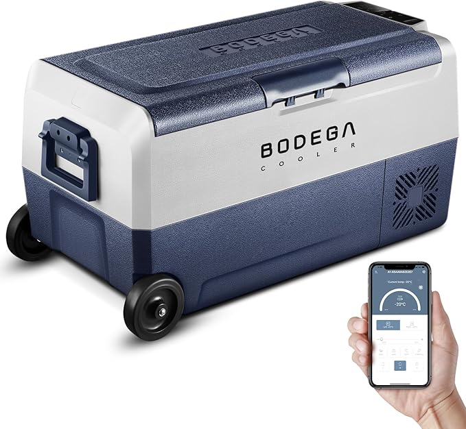 BODEGACOOLER 12 Volt Car Refrigerator,38 Quart Portable Freezer,Car Fridge Dual Zone APP Control,36L -4℉-68℉ Electric Compressor Cooler 12/24V DC and 100-240V AC for RV,Travel,Camping,Road Trip