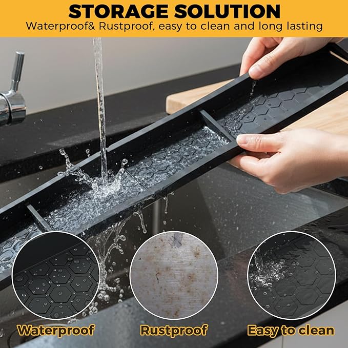 BFONS 30 Inch Silicone Magnetic Stove Top Shelf, Kitchen Shelf Over Stove Spice Rack Apartment Must Haves Kitchen Gadgets for Above Stovetop Seasoning Organization and Storage Thickened Black