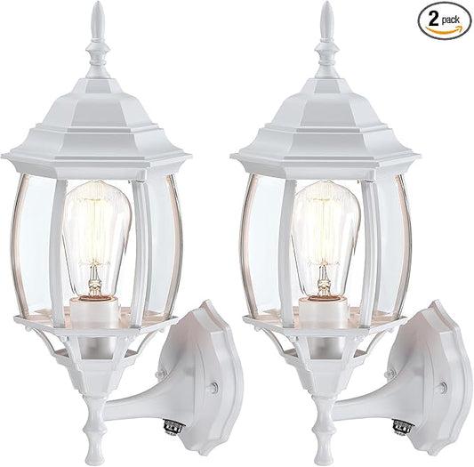 2 Pack 16.8in White Porch Lights Dusk to Dawn, Sensor Wall Sconce White Outdoor Light Fixture for House, Dusk to Dawn Exterior Wall Light for Porch Front Door Garage, E26
