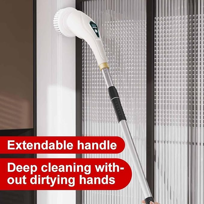 SONGLLES Electric Rotary Scrubber with 8 Replaceable Brush Heads, 2 Speed Modes, Expandable Handle up to 59 inches, Waterproof, Cordless Cleaning Brush, Perfect for Homes, bathrooms, and Kitchens