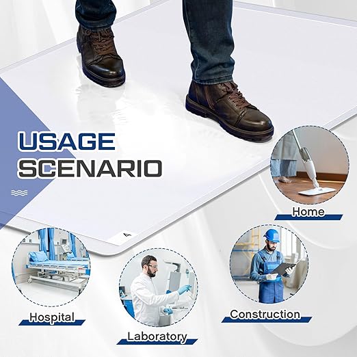 Nuanchu Adhesive Mat Pad Include 1 Sticky Non Slip Base Pad 2 Tacky Dust Mats Construction of 30 Sheets (60 Sheets Total) for Clean Room Science Lab Matting Laboratory Hospital(White,18x36 Inches)