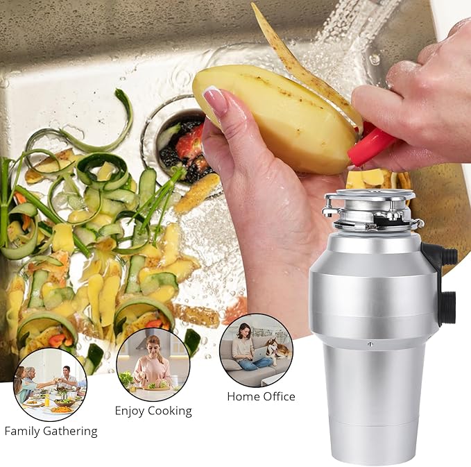 0.75HP 3/4HP Garbage Disposal, 560W 110V Continuous Feed Food Waste Disposer with 14 in Power Cord, 4200r/Min Food Waste Grinding System for Kitchen Sinks, Air Switch
