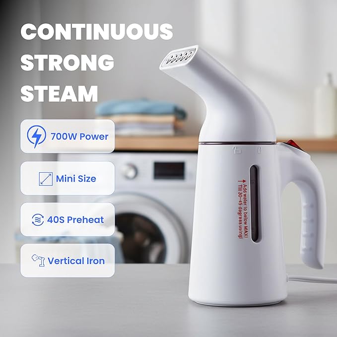 Handheld Garment Steamer – 700W Portable Clothes Steamer with ABS+PC+Stainless Steel+Silicone Build – Black Color, 110V with US Plug – Fast Heat-Up, Powerful Wrinkle Removal