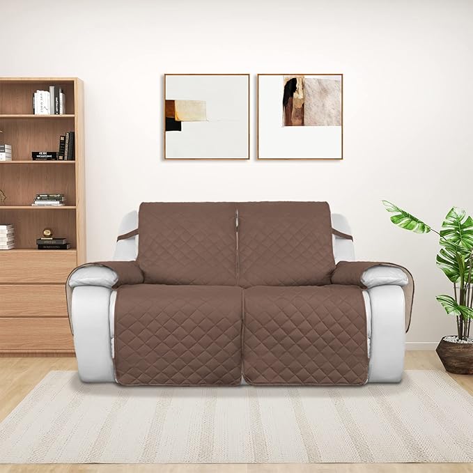 PureFit Water Resistant Reversible Sofa Covers for Reclining Sofa 2 Seat - Non Slip Split Recliner Couch Cover for Double Recliner, Washable Furniture Protector for Kids, Dogs (2 Seat, Brown/Beige)