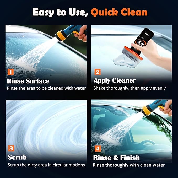 Glass Cleaner Oil Film Remover, Car Windshiled Cleaning Tool -100ml Glass Emulsion Cleaner with Scrub Pad, Removes Grease Smudges Water Spots, Restores Clarity for Rain & Fog Driving