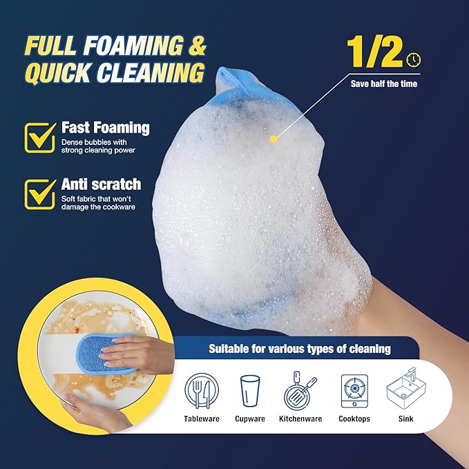 Dish Sponge Kitchen Sponges Multipurpose Cleaning Sponge All-Purpose Sponges Non Scratch Kitchen Sponge Cleaning Mat Used for Cleaning Non Stick Cookware,Kitchen Pans MGLDEM (Blue,Gray-10 Packs)