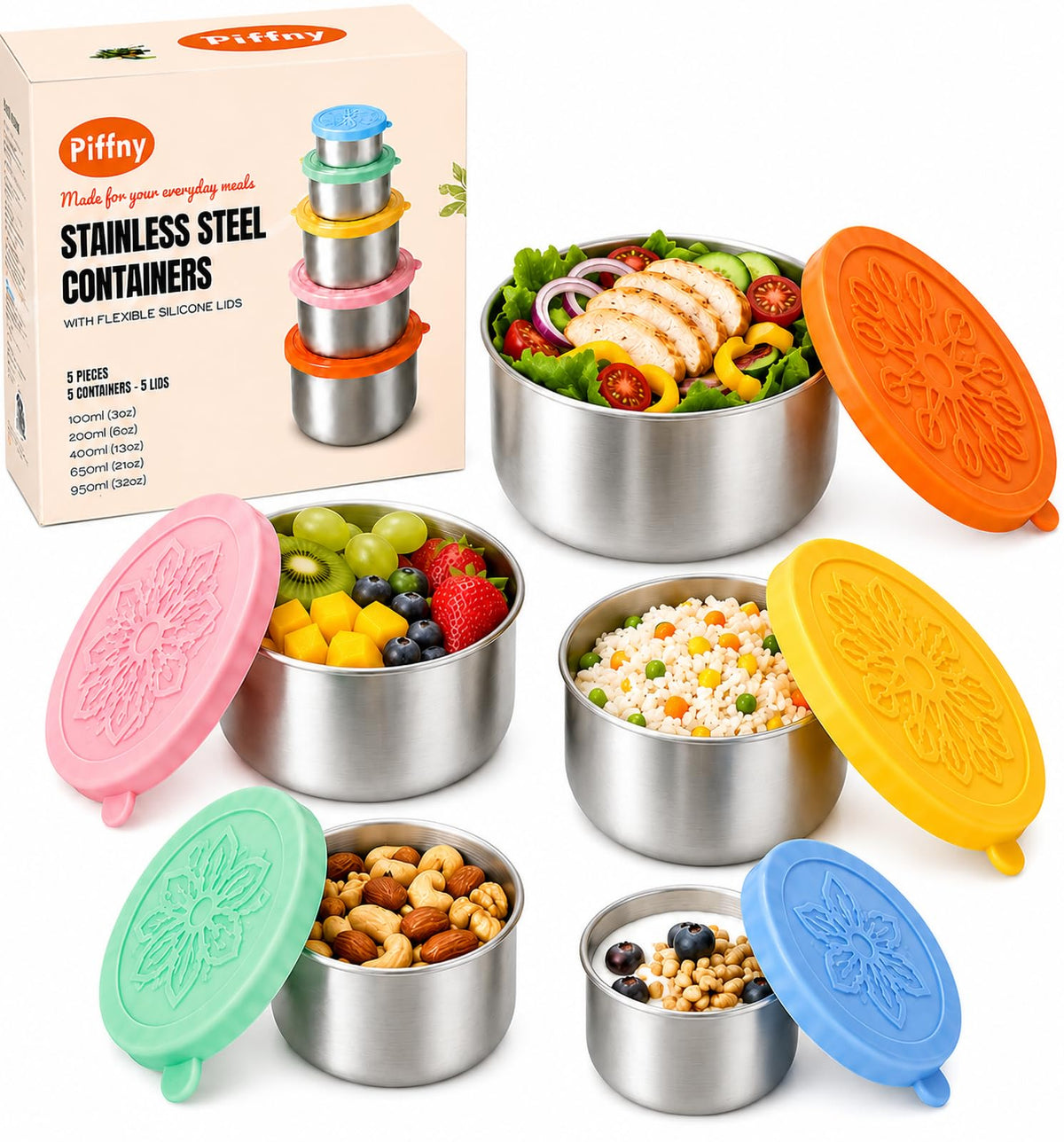 Piffny 304 Stainless Steel Snack Containers with Lid | All Products - Image 1