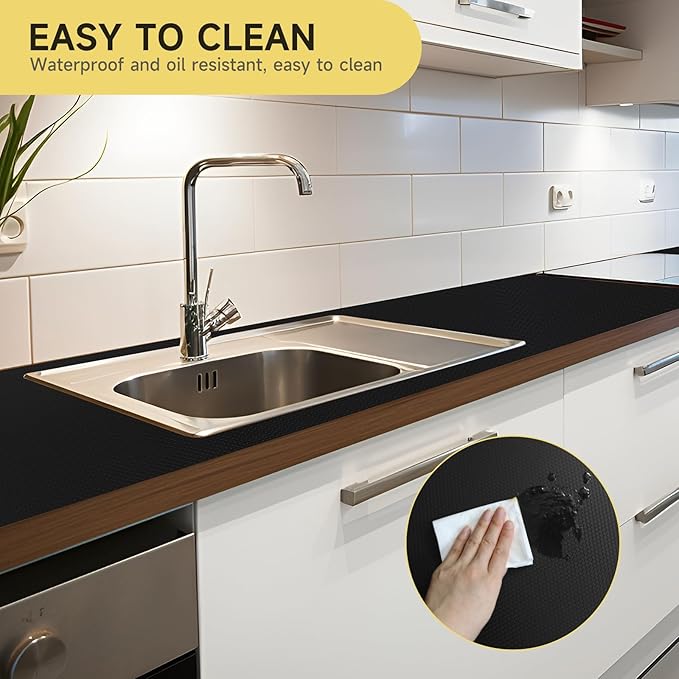 WochiTV Adhesive Shelf Liner 11.8 X 240 Inches Peel and Stick Kitchen Liner for Cabinets, Drawers Removable Protector Mat Waterproof Contact Covering for Dresser Pantry Countertops Shelves, Black