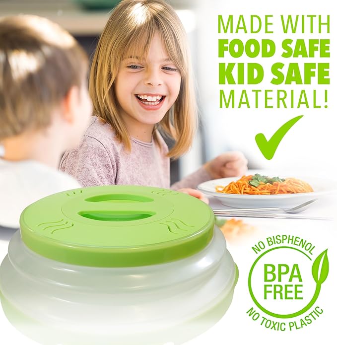 HOVER COVER High Power Magnetic Microwave Splatter Cover with Strongest Magnetic Grip, Collapsible 12-Inch BPA-Free Food Lid, Vented Plate Guard, Dishwasher Safe Space-Saving Storage - Green