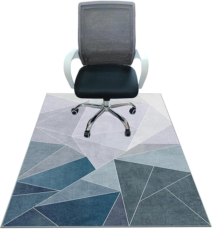 Office Chair Mat for Hardwood Floor,55"*35" Under Desk Mat, Computer Chair Rug,Anti-Slip Floor Protector for Low-Pile Carpet Home Office Blue Grey