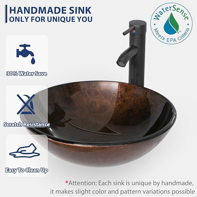 eclife 48" Modern Bathroom Vanity Sink Combo Freestanding Cabinet with Small Side Cabinet, Brown Round Glass Vessel Sink, Water Save Faucet, Drain (Gray+A09)