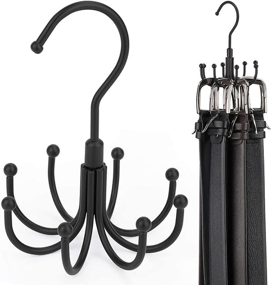 ZEDODIER 2 Pack Belt Organizer for Closet, Heavy-Duty Rotating Belt Hanger Rack Holds up to 48 Belts, Hanging Space Saving Metal Belt Holder for Closet Storage, Black