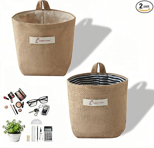 Machine Washable Hemp Cotton Hanging Organizer for Door, Wall & Bedside. Space Saving Storage Pockets, Heavy Duty 15lb Anti-Slip Design for Home & Office (White dot)
