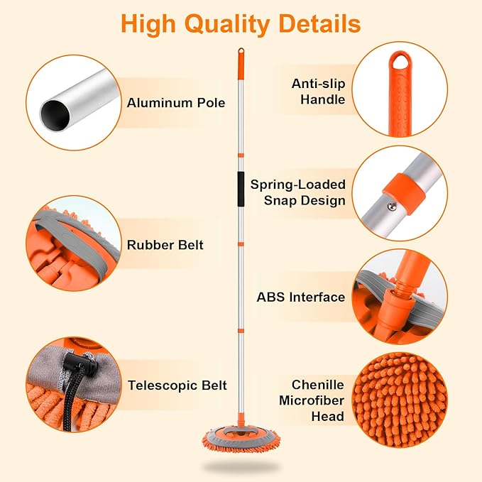 Ordenado 62" Car Wash Brush Kit Mitt Mop Sponge with Long Handle Chenille Microfiber Car Cleaning Brush Kit, Car Wash Brush with Long Handle, Soft Bristle Car Cleaning Brush