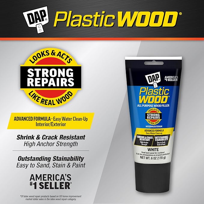 DAP Plastic Wood All Purpose Latex Wood Filler, White, 6 Oz - Packaging May Vary (Pack of 4)