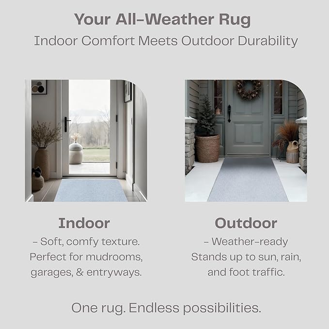 iCustomRug Ribbed Entryway Door Mat – 3'x8' Grey, Indoor/Outdoor, Non-Slip TPR Rubber Backing, Low-Profile All-Weather Carpet, Non-Shedding & Easy Care, Utility Rug Ideal for High Traffic Areas