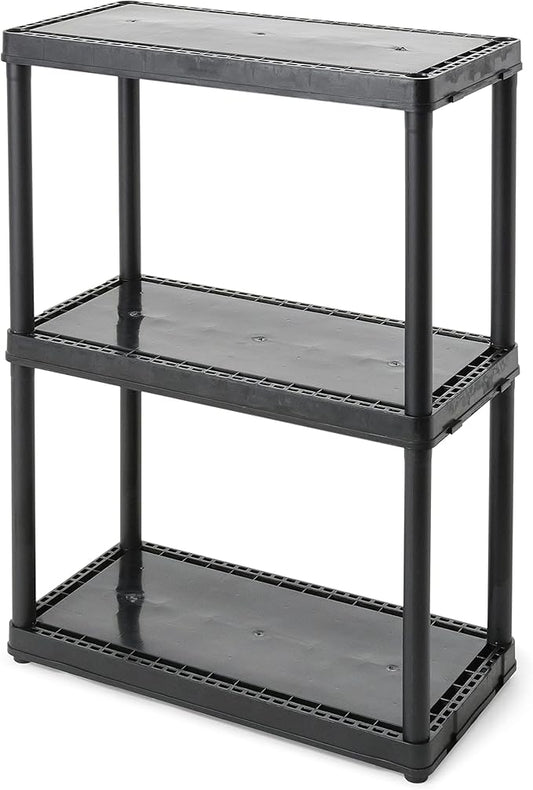 Gracious Living 3 Shelf Fixed Height Light Duty Storage Unit 12 x 24 x 33" Organizer System for Home, Garage, Basement, & Laundry, Black (2 Pack)