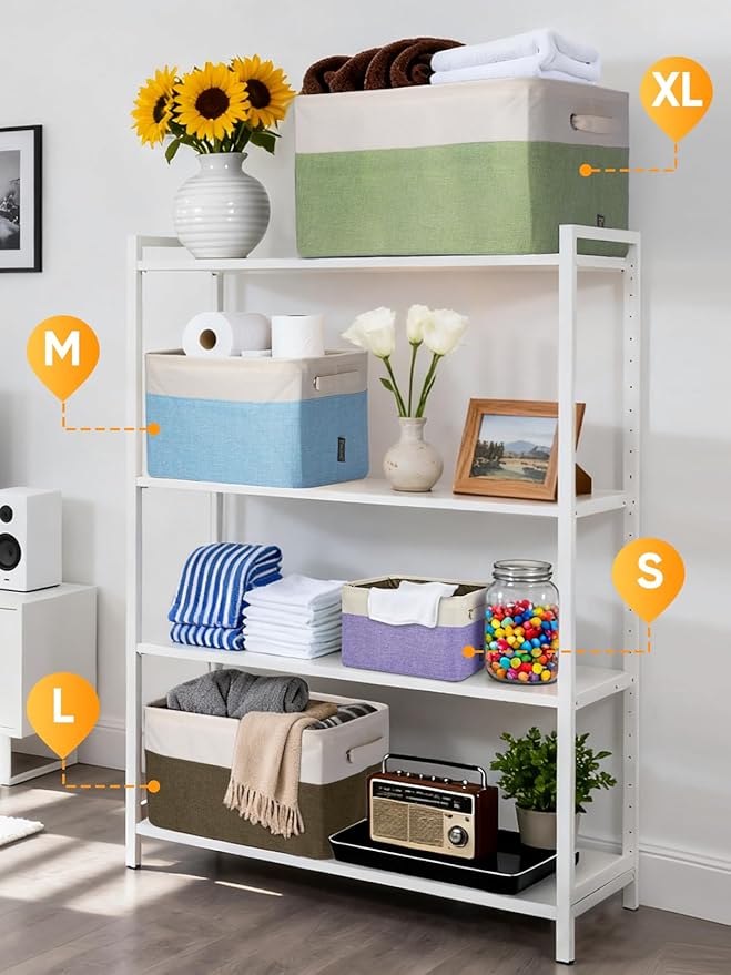 BALEINE 1 Pack Fabric Closet Storage Bins for Shelves, Linen Closet Organizers and Storage, Decorative Baskets for Organizing, Shelf, Clothes, Home, Office (Green, 12"x8"x8")