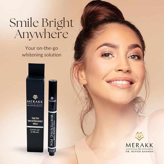 MERAKK Teeth Whitening Pen for Sensitive Teeth - Made in USA - Doctor Formulated Carbamide Peroxide Gel with Xylitol & Menthol - Enamel Safe Professional Teeth Whitener - Travel Size (0.10 FL OZ)