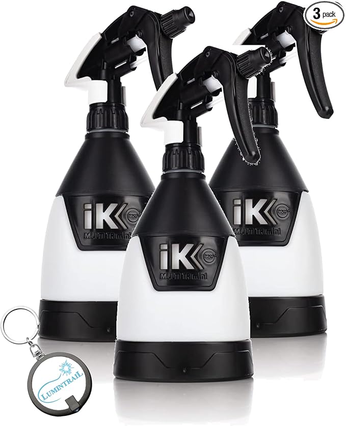 Lumintrail iK Sprayers Multi TR Mini 360 - Trigger Sprayer; for Car Detailing; Ergonomic Comfort Grip; 360 Degree (0.6 Liters) (3-Pack, 5-Pack & 12-Pack) Bundle with Keychain (3)