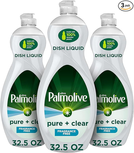 Palmolive Ultra Dishwashing Liquid Dish Soap, Pure + Clear Fragrance Free (Packaging may vary) - 32.5 Fluid Ounce (Pack of 3)