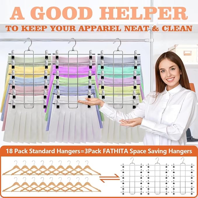 Closet-Organizers-and-Storage,6 Tier Pants-Hangers-Space-Saving,Skirt-Hangers with Clips for Closets Organizer,College-Dorm-Room-Essentials,4 Pack Closet Storage Clothes Shorts Hanger (4 Pack-Silver)