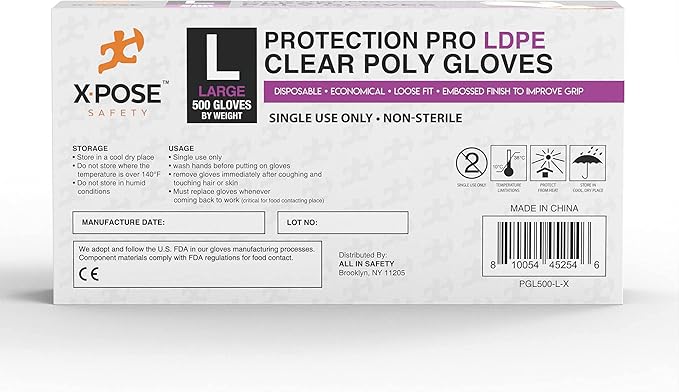 Xpose Safety Disposable Food Prep Poly Gloves - Transparent Embossed Latex Free Kitchen, Plastic Gloves for Food Handling