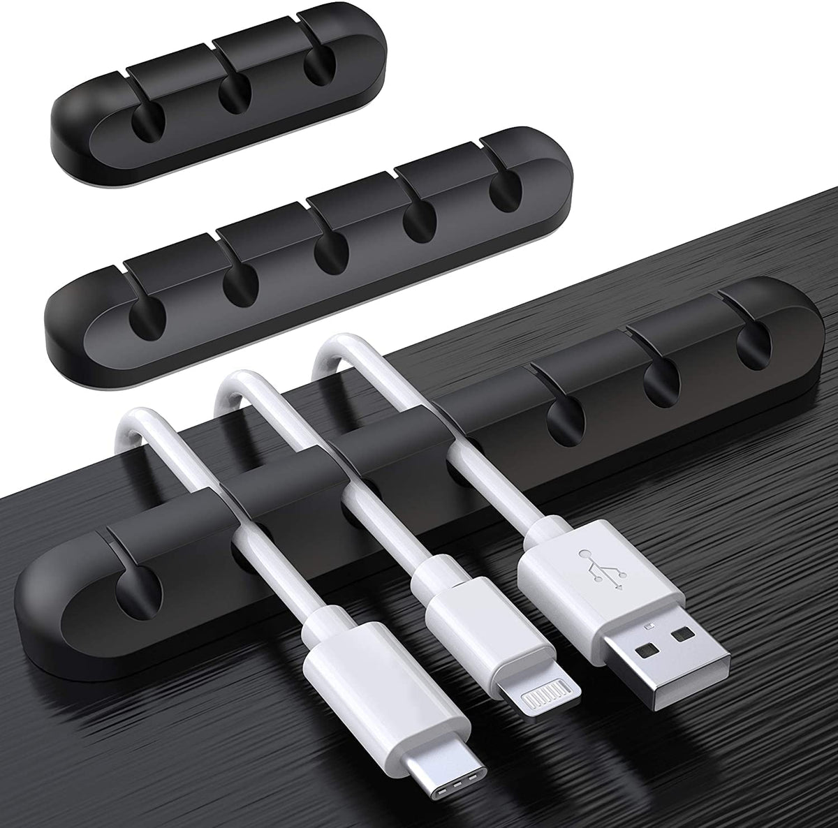 SOULWIT 3 Pcs Silicone USB Cable Holder Clips, Self Adhesive - Image 1