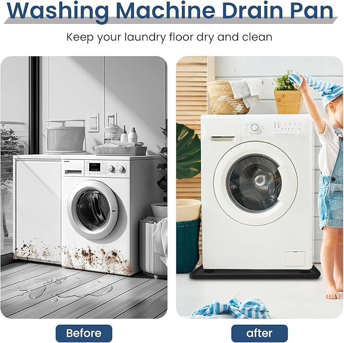 27"X27" Under Washing Machine Drain Pan Silicone Mat with 0.8“ Raised Edge - Washing Machine Tray , Non-Slip Trays for under Washer and Dryer ,Washer Tray for Floor Protection ,Washer Drip Pan(Black)