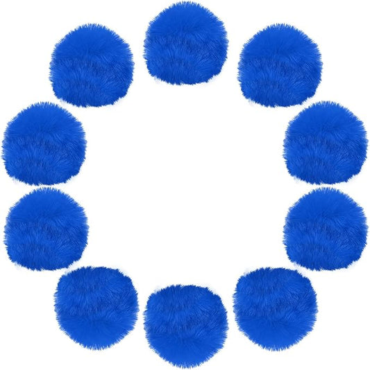 uxcell 2.8 Inch Faux Fur Pom Pom Balls, 10 Pcs Sapphire Blue Fluffy Soft Faux Fur Pom Poms for Hats with Elastic Loop for DIY Knitting Hats Keychain Scarves Gloves Bags Shoes Accessories