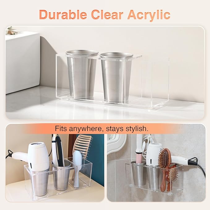 3-in-1 Hair Tool Organzier, Hair Hot Tools Wall Holder, Hair Dryer Curling Iron Storage (Clear)