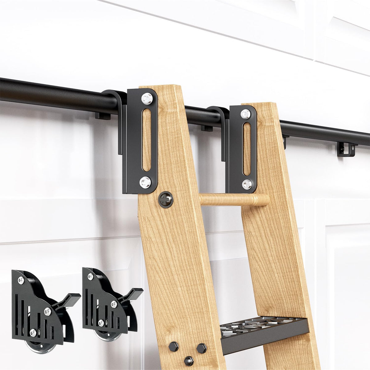 20FT Telescopic Hook-on Sliding Library Ladder Hardware - Image 1