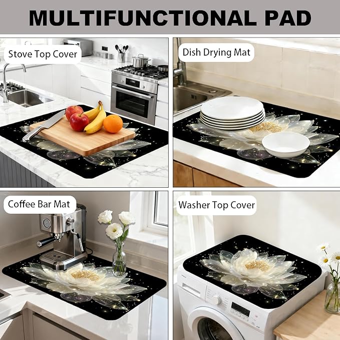 Glass Stove Top Covers for Electric Stove, Heat Resistant Counter Protector Mat, Non Slip Waterproof Surface Cover for Kitchen Counter and Cooktop (Glow Lotus, 28"L x 20"W)