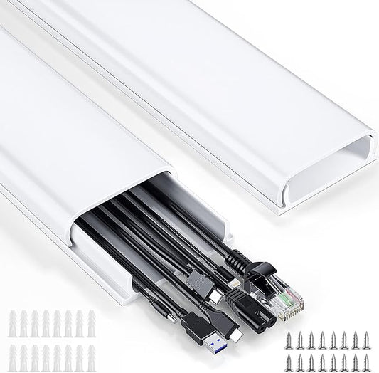 Delamu Cord Hider, 62.8in Cord Covers for 6-8 Wires on Wall, Cable Hider Cable Management, Wire Hiders for TV on Wall, Wire Covers for Cords, Cable Cover Wall, 4X L15.7 W2.36 H0.75in, White