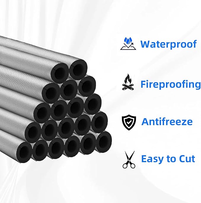 20 Pack 1 Inch Pipe Insulation Foam Tube Self Adhesive Foam Pipe Covers Insulation Wrap for Spigot Winter Outside Pipes Sprinkler Water Heater Pipes Freeze Protection
