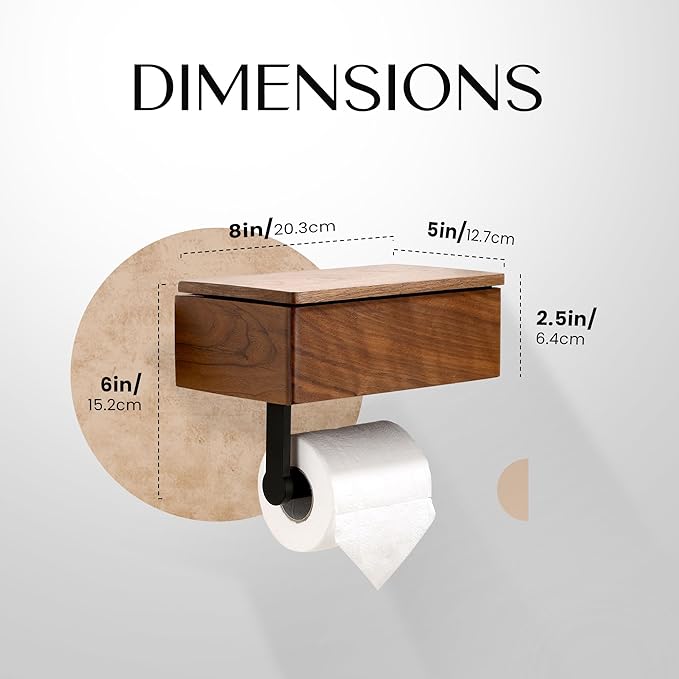 Day Moon™ Wood Toilet Paper Holder with Shelf, Wipe Holder for Bathroom, Flushable Wipes Dispenser, Toilet Paper and Wipes Holder - Toilet Paper Holder with Storage, Toilet Paper Holder Wall Mount