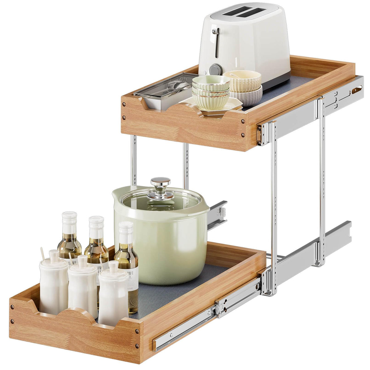 OCG 2 Tier Pull Out Drawers For Cabinets, Double Tier Slide out - Image 1