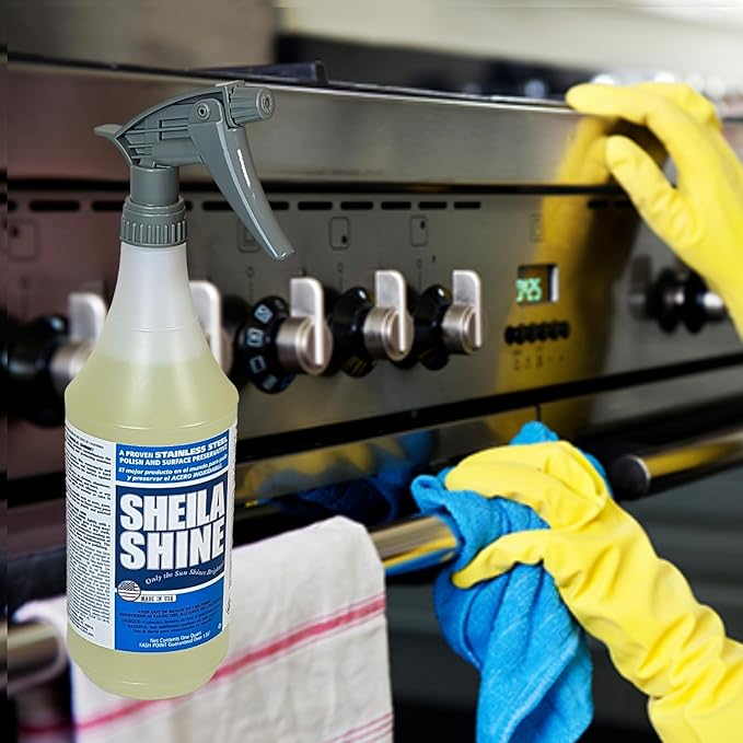 Sheila Shine 1 Quart Stainless Steel Cleaner and Polish - Cleans, Polishes & Protects Kitchen Appliances, Refrigerators, Sinks, Ovens & Grills - Spray & Polish Stainless Steel Cleaner