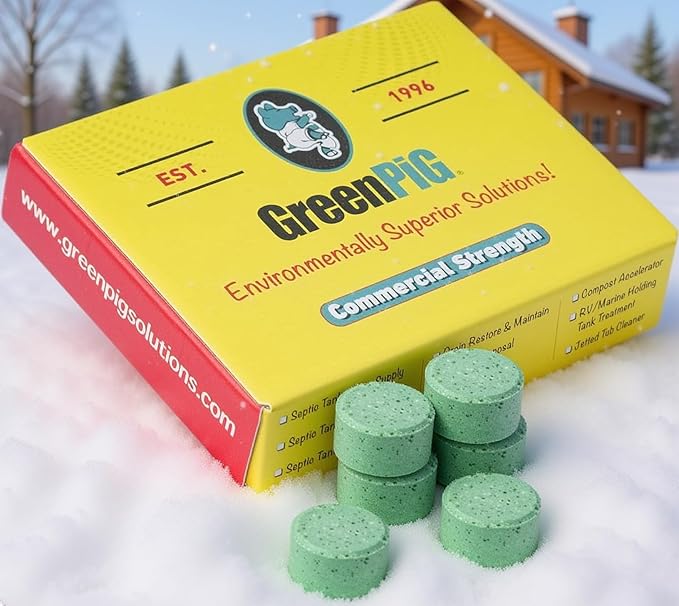 Green Pig Septic Tank Treatment Pucks – Enzyme & Bacteria-Based Treatment for Preventative Septic Maintenance, Helps Reduce Odors & Buildup, 1-Year Supply (6 Pucks)