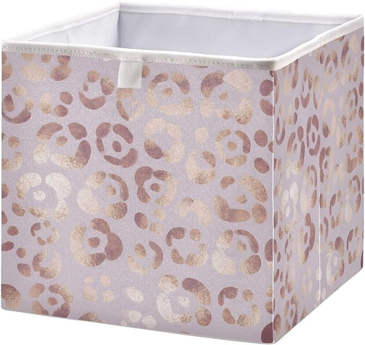 Bolaz Leopard Print Cheetah Rose Gold Closet Organizers Storage Cubes Storage Bins Shelf Baskets Containers for Home Kids Room Toys Office,Square