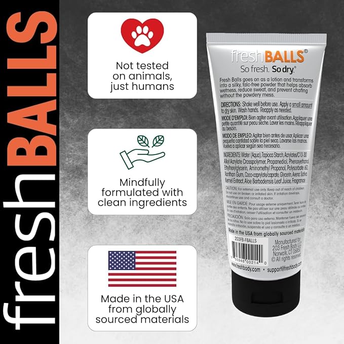 FRESH BALLS Starter Pack - Anti Chafing Lotion for Men, Chafing Cream to Powder Ball Deodorant - Aluminum-Free, Talc-Free 3.4oz Tube & 0.07oz On-The-Go Travel Size Packet (Pack of 15)