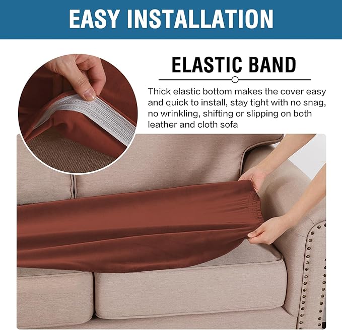 H.VERSAILTEX Velvet Stretch Individual Couch Cushion Cover Plush Slipcover for Loveseat Sofa Furniture Protector Seat Cover (1 Piece Loveseat Cushion Cover, Rust)