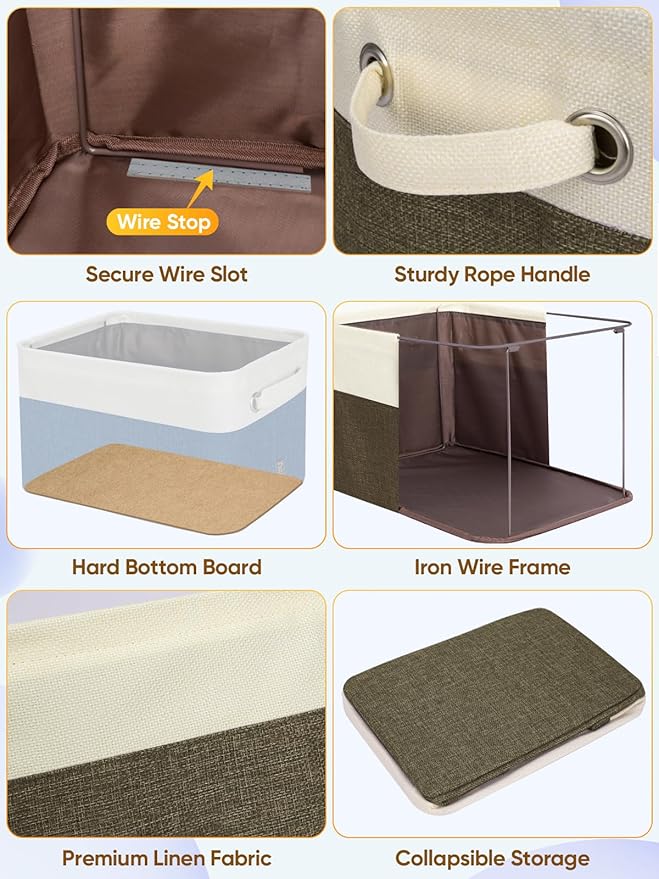 BALEINE 4 Pack Fabric Closet Storage Bins for Shelves, Linen Closet Organizers and Storage, Decorative Baskets for Organizing, Shelf, Clothes, Home, Office (Brown, 15"x11"x9.5")
