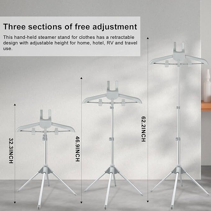 Foldable Garment Steamer Hanger Stand with Ironing Gloves, Adjustable Steamer Rack Included Lint Remover Storage Bag 2 Clips for Suits Shirts Coats Portable Travel Home Use