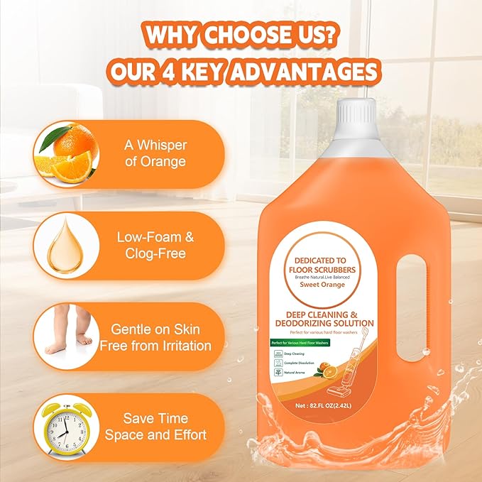82 FL OZ/2.42 L Sweet Orange Scent Floor Cleaning Solution Compatible with Tineco iFLOOR 2/3/5 & FLOOR ONE S3/S5/S6/S7 PRO, Floor Cleaner Refill for All Cordless Wet/Dry Vacuum & Robot Vacuums Mop